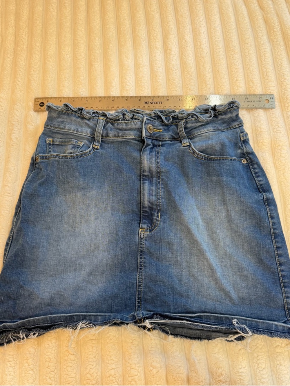 Arizona Jean Company Blue Denim Mini Skirt with Contrast Stitching